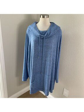 NEW Catherines Womens Plus 4X Blue Knit Tunic Top Kangaroo Pocket Pullover